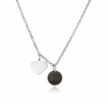 Macro detail of silver heart pendant and matte brown bead on minimalist steel chain - 10MM Bead / Silver - Matte Black