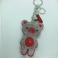 Red and silver rhinestone bear keychain featuring a metal ring and matching red tassel - Large / Red White