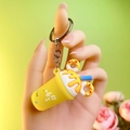 Creative yellow ice cream cup keychain with white heart pattern and mini donuts - Metal Chain Style / Yellow (Chain Style, No Package)