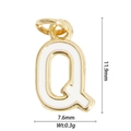 Golden alphabet letter Q pendant with white enamel inlay for DIY necklaces - Letter Q