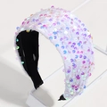 Detail of white sequin headband with iridescent sparkle and soft velvet lining - White Iridescent Sequin