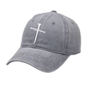 Washed grey cotton baseball cap with white nail cross embroidery and vintage dad hat style - M (56-58cm) / Gray