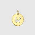 316L stainless steel gold letter W round pendant with hammer textured surface - 14K Gold - W