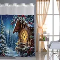Christmas shower curtain with winter forest cuckoo clock print and metal grommets - 181x188cm / Christmas Cuckoo Clock Snow Scene (25SYL-1)