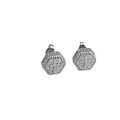 Sechseckige silberne Ohrstecker mit Kreuzdesign und funkelnden Zirkonia-Steinen - Silber Kreuz Hexagon