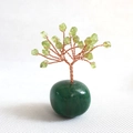 Handmade green crystal money tree ornament with copper wire and aventurine stone base - Peridot Tree + Green Base