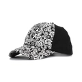 Damen Paisley Baseballkappe mit schwarz-weißem Muster und überkreuztem Pferdeschwanz-Design - Einheitsgröße / Schwarz