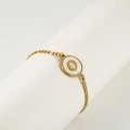 Golden stainless steel letter O bracelet with white shell inlay and Figaro chain - Letter O / Gold/White Shell