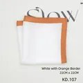 White silk pocket square with orange trim and 22cm x 22cm dimensions for formal suits - White with Orange Edge