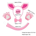 5-piece cute pink pig costume set with plush ears headband, nose, bowtie, paws and tail - Pink Pig Ears 4-Piece Set + Pink Gloves