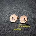 Minimalist stainless steel rose gold bird on branch cutout round stud earrings - 094 Bird in Circle / Rose Gold