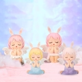 Set of 4 cute angel cake toppers with bunny ears and wings in assorted pastel colors - 1121-28A Purple Dress Angel