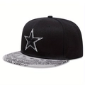 Detail of snapback hat with star embroidery and gray paisley pattern on the flat brim - Adjustable / Star Embroidery/Contrast Paisley Brim / Dark Grey