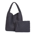 Dark grey woven tote bag set with matching wristlet pouch in waterproof neoprene - Dark Gray