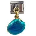Italian style shell charm with blue enamel for modular bracelet in stainless steel - Cyan Blue Shell