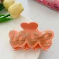Pink and orange acetate wave hair claw clip with heart and LOVE letter design - 10x5cm / Pink and Striped