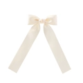 Elegant cream white satin ribbon bow hair clip with long flowing streamers for girls - Off White