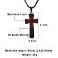 Detailed specs of black stainless steel cross necklace with red baseball stitch patterns - Pendant Only / Black