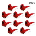 Set of 10 red artificial cardinal bird ornaments with wire clips for Christmas trees - 10 Pieces Set / Red