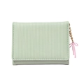 Cute light green tri-fold wallet for women with pink bow charm and textured leather surface - Green