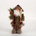 Statuetta di Babbo Natale con vestito a quadri rossi e sci in legno decorativi - 30cm