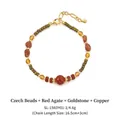 Retro beaded bracelet with green Czech beads, red agate, and goldstone with brass clasp - Czech Glass Bead Red Agate Goldstone Copper Bracelet SL-156-1