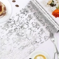Silver polyester mesh table runner with abstract glitter patterns for wedding decor - Silver