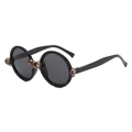 Gothic punk ronde zonnebril met zwarte strassteentjes en bronzen schedeldetails - Zwart Frame Grijze Lenzen