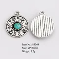 Vintage sun moon star pendant with turquoise stone inlay in antique silver alloy - Sun Moon Star Round