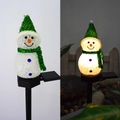 Solar powered snowman garden stake light with green hat and warm LED glow - Single Snowman Green