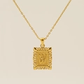 Gold plated stainless steel square necklace featuring a hollow edge and carved W pendant - Letter W