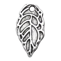 Pendentif feuille en alliage argenté avec texture de nervures sur fond blanc pur - 1 Pièce Feuille Simple Face 8x16mm