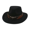 Black western cowboy hat with brown leather band and silver bull skull metal ornament - Bull Head Style / Black