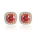 Rose gold heart earrings with orange-red moissanite center stone and white halo stones - Champagne Gold Square Bag Earrings Led-11
