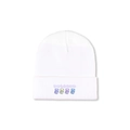 Détail du bonnet en tricot blanc avec quatre ours mignons et broderie japonaise - M (56-58cm) / Blanc