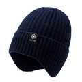 Gorro de punto azul oscuro para invierno con textura de canalé y parche de nieve - Talla única / Azul marino