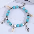 Böhmisches Türkisperlen-Armband mit silbernen Muschelanhängern und Kristall-Zwischenperlen - 17cm / Blau
