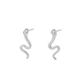S925 silver snake-shaped earrings with sparkling zircon eyes in a minimalist S-curve design - Style E Stud (White Gold)