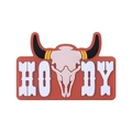Cowboy silicone bead with red HOWDY text and bull skull design for pacifier clips - Howdy Bull Head