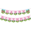 Rosa und grüne Golf Happy Birthday Girlande mit Cart und Karomuster-Dekor - Rosa Happy Birthday Banner