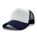 Two-tone mesh trucker hat featuring white front panel and navy blue curved visor brim - One Size(56-58cm) / Upgraded Navy Blue