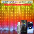 Detail of RGB LED curtain lights with USB controller, remote and mobile app interface - 40-Key Remote+APP+Bluetooth+Voice Control/3x1m 100LEDs