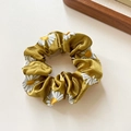 Mustard yellow daisy print satin scrunchie with high elasticity for women's hairstyles - Ginger Yellow