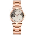 Dettaglio del cinturino in acciaio oro rosa e del quadrante con motivo a foglia di palma - Solo Orologio Nero