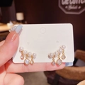 Elegant gold S925 silver earrings with four white pearls and three crystal tassels - Gold Pearl Zirconia