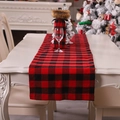Red and black buffalo plaid Christmas table runner with matching wine bottle cover decor - 39x175cm / Red and Black Grid