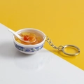 Miniature blue floral porcelain bowl keychain with fruit dessert and spoon - No.2 Appetizing Fruit (Model)