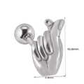 Polished silver finger heart stainless steel stud earring, dimensions 10.8mm by 5.8mm - Finger Heart