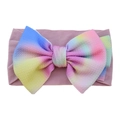 Baby nylon headband with a large rainbow gradient waffle knit bow in pale purple - #14 Gradient