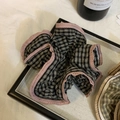 Classic black and white checkered oversized scrunchie with pink wavy pleated trim - Large / Black White Plaid with Pink Edge